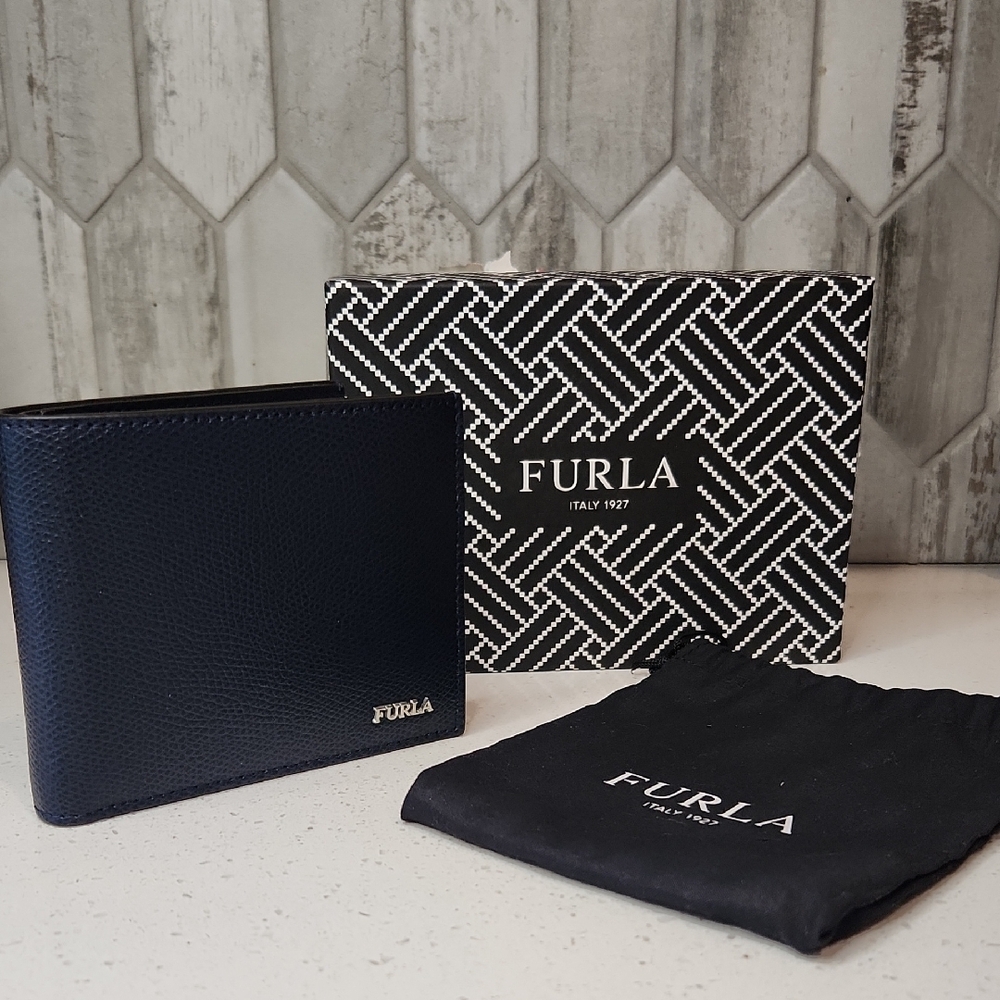 Furla Navy Blue Leather Men's Wallet NWT